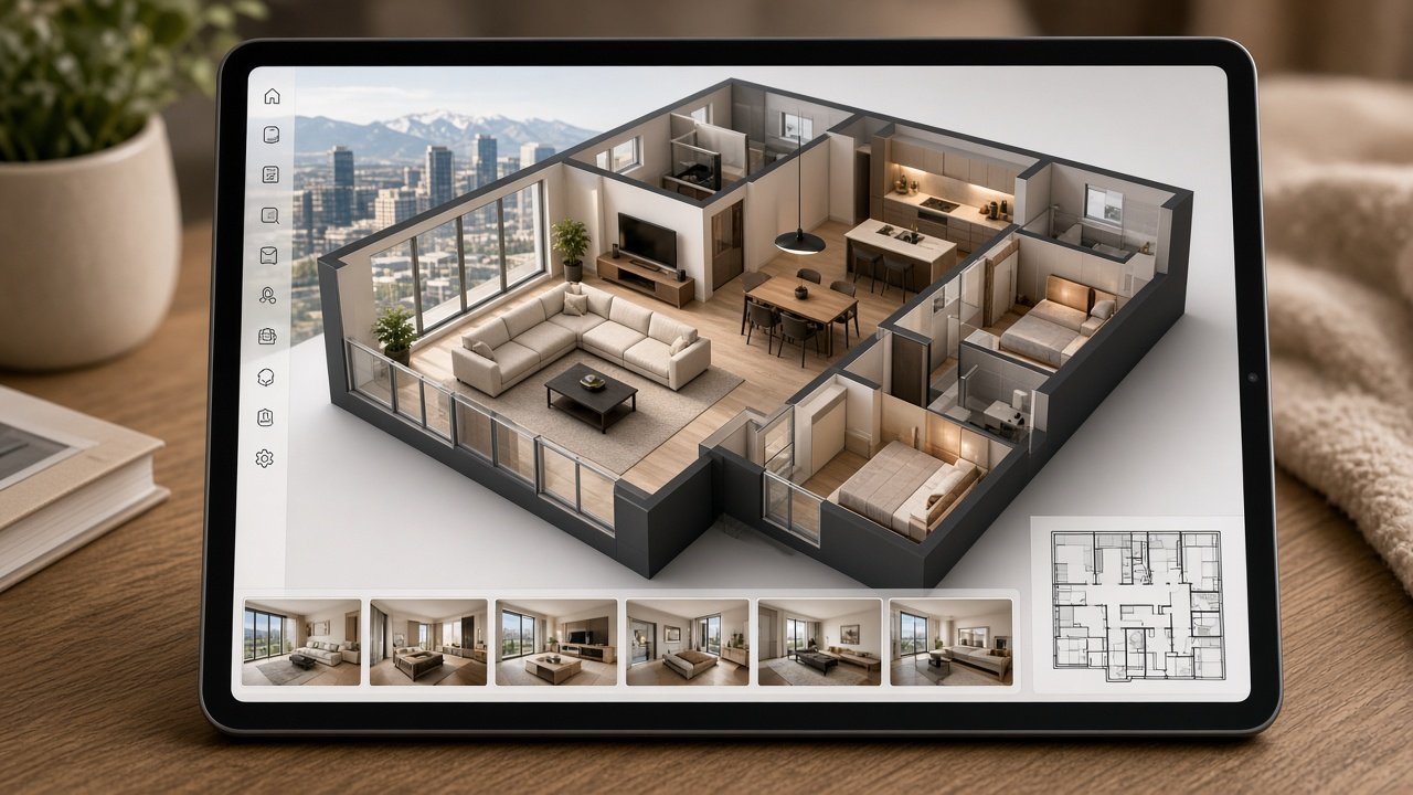 Bright Calgary living room prepared for iGuide 3D virtual tour and HDR photography
