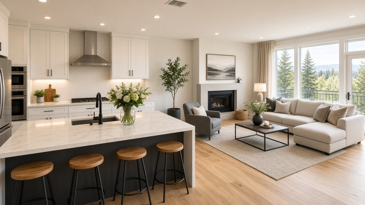 Staged Calgary kitchen cleaned and lit for professional real estate photography