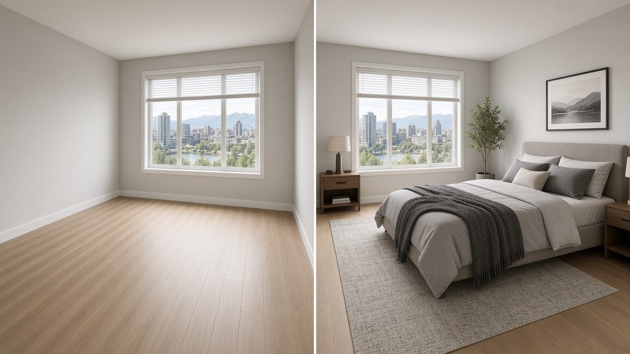Calgary bedroom prepared for HDR photography and optional virtual staging